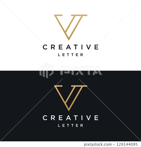 Initial V Minimal letter logo template design with modern and luxury geometric shape.Logo for business, brand, company,business card or identity and fashion. 129144095