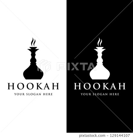 Isolated hookah, shisha or water pipe Logo design for club, bar, cafe and shop. Isolated hookah, shisha or water pipe Logo design for club, bar, cafe and shop. 129144107