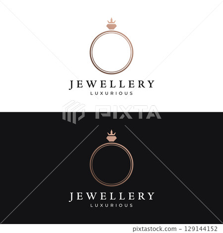 Luxury vintage jewelry logo template design with creative idea with abstract ring shape. Logo for jewelry shop,business,company,fashion. 129144152