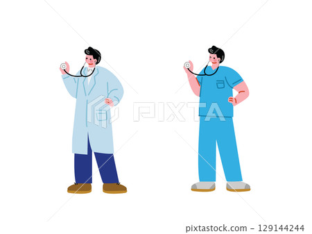 Male doctor with stethoscope Male doctor with stethoscope 129144244