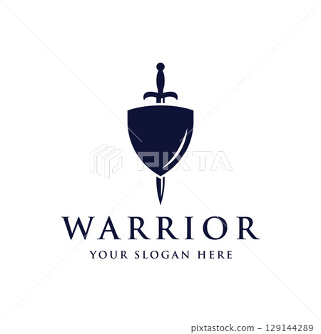 Sword logo template design with retro vintage shield with creative idea. 129144289