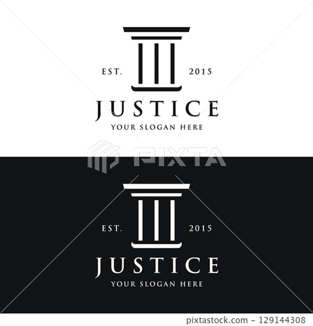Pillar Logo Design for lawyers with a luxurious and modern building column concept. Pillar Logo Design for lawyers with a luxurious and modern building column concept. 129144308