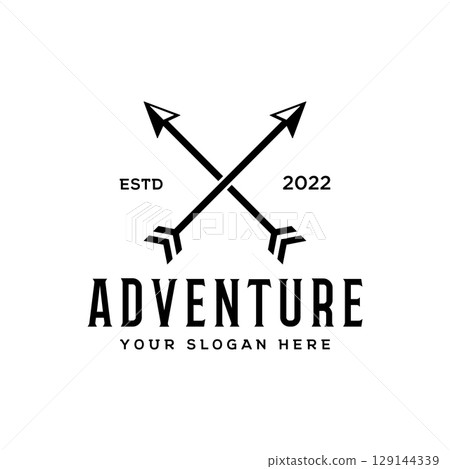Retro vintage adventurer Logo design with arrow, mountain and compass concept.Logo for climber, adventurer, label and business. 129144339