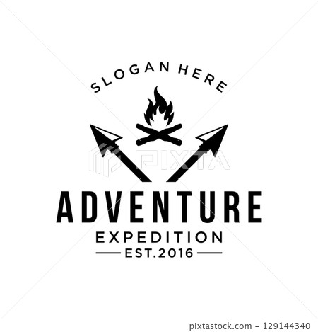 Retro vintage adventurer Logo design with arrow, mountain and compass concept.Logo for climber, adventurer, label and business. Retro vintage adventurer Logo design with arrow, mountain and compass concept.Logo for climber, adventurer, label and business. 129144340