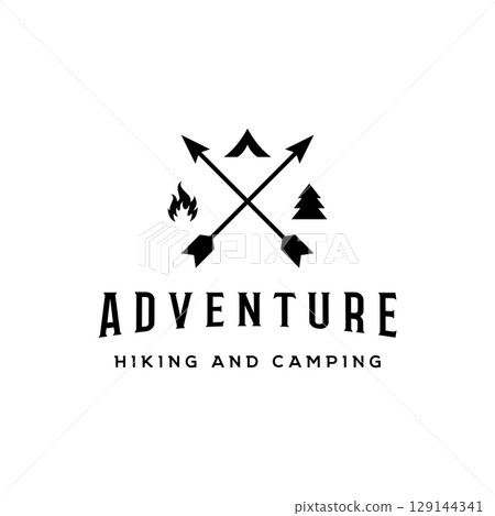 Retro vintage adventurer Logo design with arrow, mountain and compass concept.Logo for climber, adventurer, label and business. 129144341