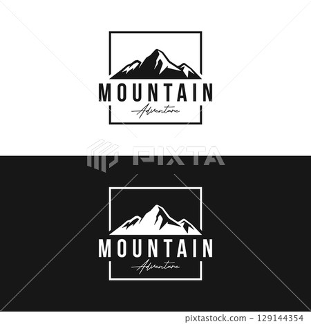 Retro vintage adventurer Logo design with arrow, mountain and compass concept.Logo for climber, adventurer, label and business. Retro vintage adventurer Logo design with arrow, mountain and compass concept.Logo for climber, adventurer, label and business. 129144354