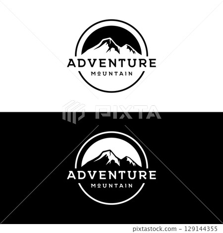 Retro vintage adventurer Logo design with arrow, mountain and compass concept.Logo for climber, adventurer, label and business. Retro vintage adventurer Logo design with arrow, mountain and compass concept.Logo for climber, adventurer, label and business. 129144355