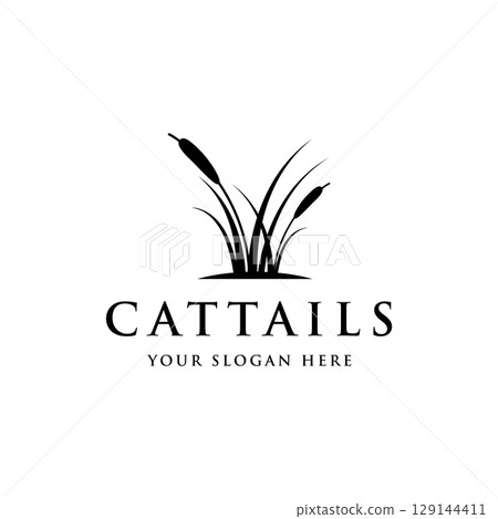 Cattails or reed river grass plant logo template design premium quality. 129144411