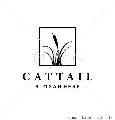 Cattails or reed river grass plant logo template design premium quality. 129144412