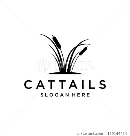 Cattails or reed river grass plant logo template design premium quality. 129144414