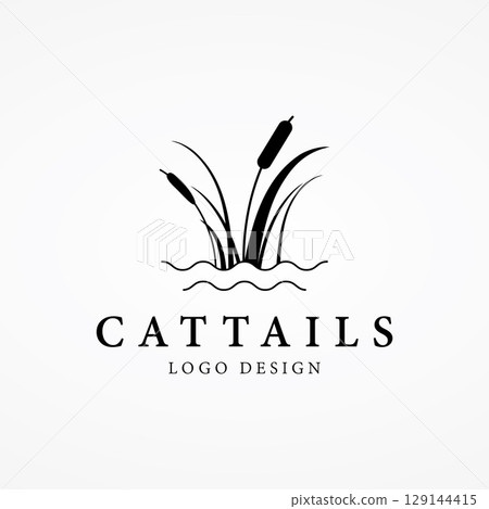 Cattails or reed river grass plant logo template design premium quality. 129144415