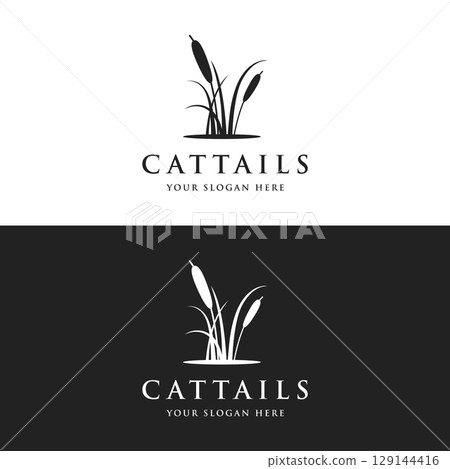 Cattails or reed river grass plant logo template design premium quality. Cattails or reed river grass plant logo template design premium quality. 129144416