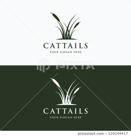 Cattails or reed river grass plant logo template design premium quality. 129144417