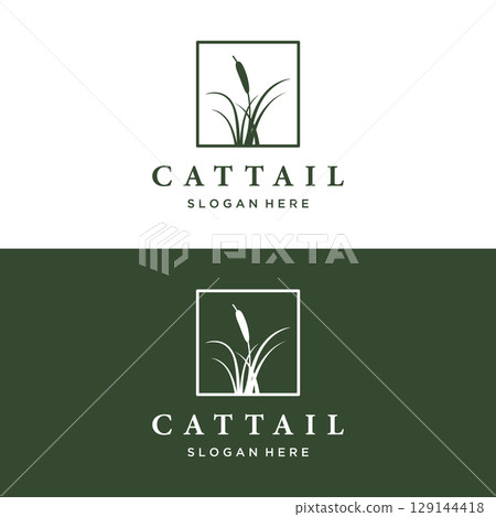 Cattails or reed river grass plant logo template design premium quality. Cattails or reed river grass plant logo template design premium quality. 129144418
