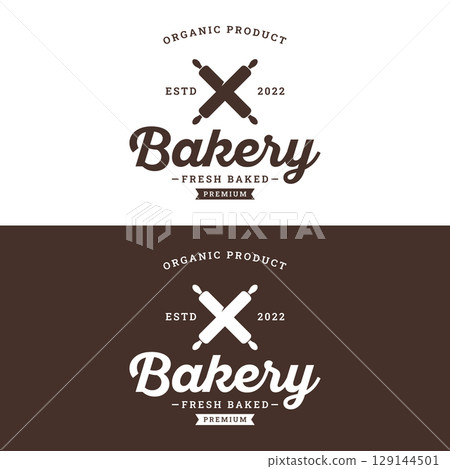 Delicious and tasty organic Fresh Baked Bakery Shop Logo design retro vintage.Logo for bakery shop, label or badge, business. Delicious and tasty organic Fresh Baked Bakery Shop Logo design retro vintage.Logo for bakery shop, label or badge, business. 129144501