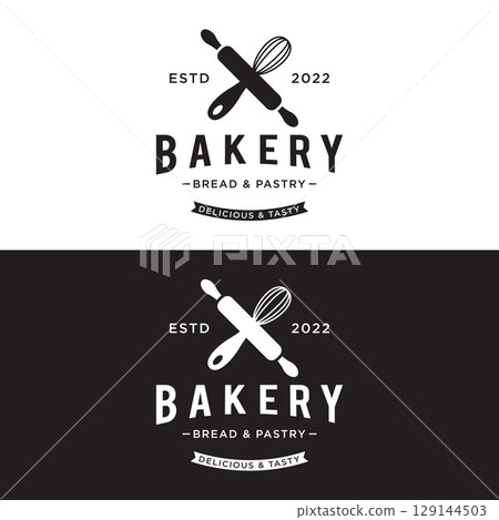 Delicious and tasty organic Fresh Baked Bakery Shop Logo design retro vintage.Logo for bakery shop, label or badge, business. Delicious and tasty organic Fresh Baked Bakery Shop Logo design retro vintage.Logo for bakery shop, label or badge, business. 129144503