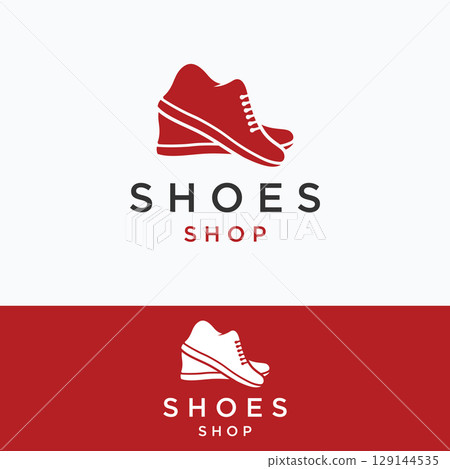 Men's shoe logo template design for running or sport.Logo for shoe shop, fashion and business. Men's shoe logo template design for running or sport.Logo for shoe shop, fashion and business. 129144535