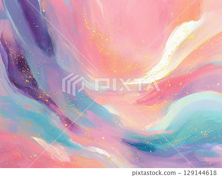 A fantastic abstract background with pastel paints and sparkling gold glitter 129144618
