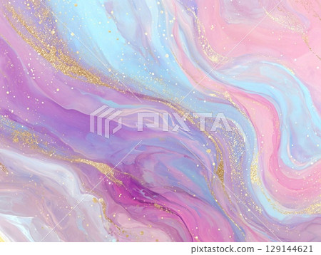 Luxurious marble texture with blended inks in pastel and gold colors 129144621
