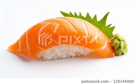 salmon sashimi on a white background 129144809