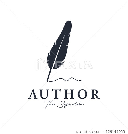 Luxurious author's feather design logo with creative ideas. Inspired by the author, quill feather. 129144933