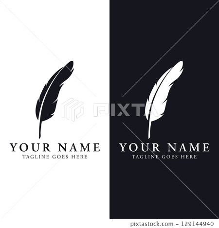Luxurious author's feather design logo with creative ideas. Inspired by the author, quill feather. 129144940