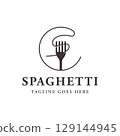 Italian spaghetti logo template design with fork and pasta. Logo for restaurant, business and culinary. 129144945