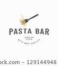 Italian spaghetti logo template design with fork and pasta. Logo for restaurant, business and culinary. 129144948