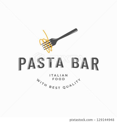 Italian spaghetti logo template design with fork and pasta. Logo for restaurant, business and culinary. 129144948