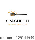 Italian spaghetti logo template design with fork and pasta. Logo for restaurant, business and culinary. 129144949