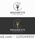 Italian spaghetti logo template design with fork and pasta. Logo for restaurant, business and culinary. 129144950