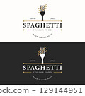Italian spaghetti logo template design with fork and pasta. Logo for restaurant, business and culinary. 129144951