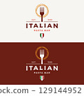 Italian spaghetti logo template design with fork and pasta. Logo for restaurant, business and culinary. 129144952