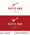 Italian spaghetti logo template design with fork and pasta. Logo for restaurant, business and culinary. 129144953