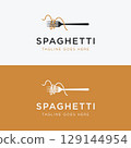 Italian spaghetti logo template design with fork and pasta. Logo for restaurant, business and culinary. 129144954