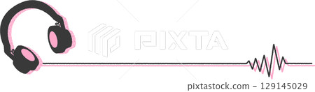 Illustration of headphones with lines in the shape of a sound waveform 129145029
