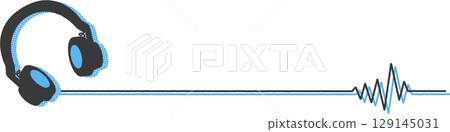 Illustration of headphones with lines in the shape of a sound waveform 129145031