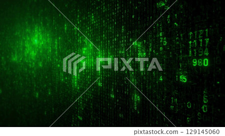 Abstract modern digital black technological background with glowing green elements 129145060