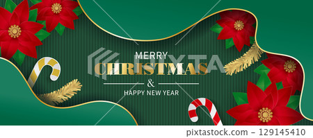 Nativity red and green background, Nativity festival paper craft style background, wide and wide announcement sea report material sheet 129145410