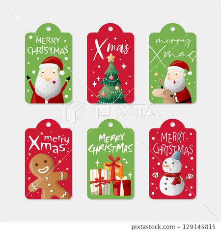 A set of hand-drawn style cute Nativity festival artwork hanging plaque small card, Nativity old man, Nativity tree, snowman, white rice cake person, food box material sheet 129145815