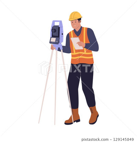 Construction Surveyor Using Theodolite Illustration Construction Surveyor Using Theodolite Illustration 129145849