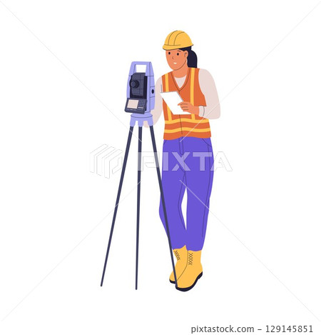 Female Surveyor with Theodolite Illustration 129145851