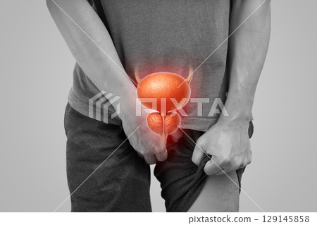 Prostate or urinary tract issue concept in men, health risk warning. 129145858