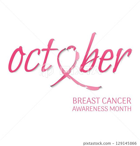 Breast cancer awareness ribbon on white background. October month. Healthcare, support concept. Breast cancer awareness ribbon on white background. October month. Healthcare, support concept. 129145866
