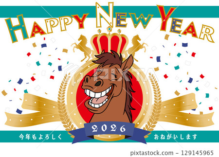 馬年新年賀卡2026年馬插圖 129145965