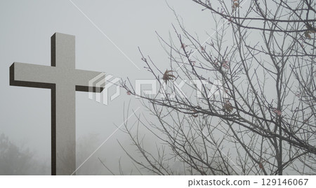 Cross Christian God Religion on Fog Forest, Jesus Church Worship Pray Catholic Grace Christ, Symbols Christ Love Holy Spiritual Hope Peach Victory Spirit Mditation Catholicism Crucifix Trush. 129146067