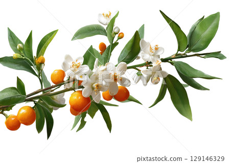 Mandarin branch with blossoms. AI-generated item 129146329