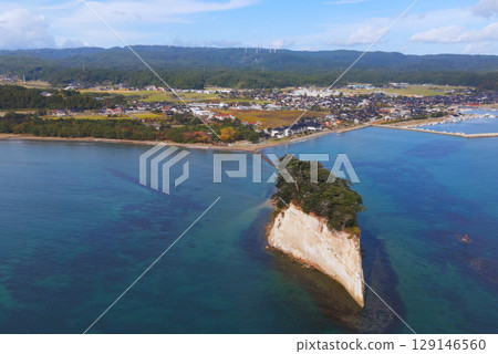 Noto, Mitsukejima Island before the earthquake, aerial view 129146560