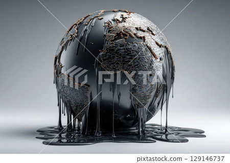 Earth globe covered in black oil, environmental pollution concept 129146737