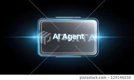 AI Agent assistance concept, Futuristic design featuring the text "AI Agent" on a dark background. 129146830